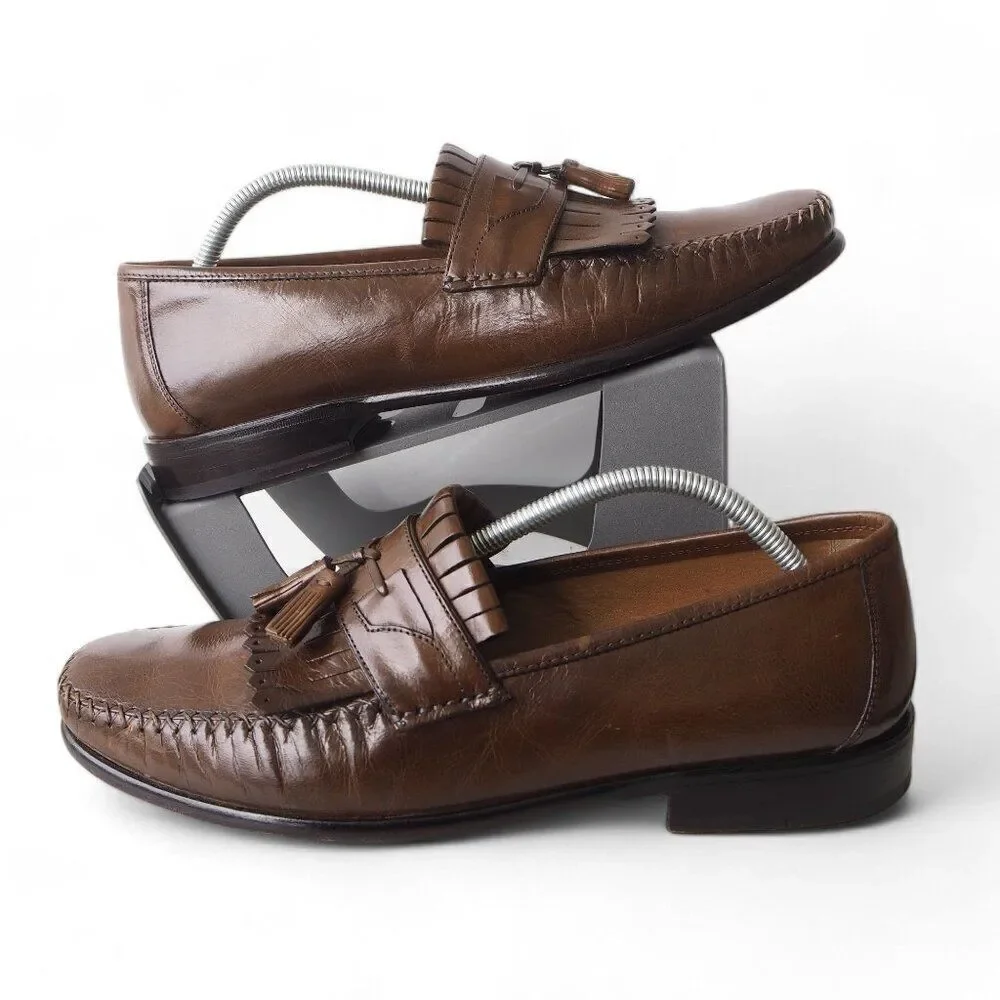 Brass‎ Boots Tassel Kiltie Slip-on Moc Toe Leather Loafers 93438 Brown Men's 11M